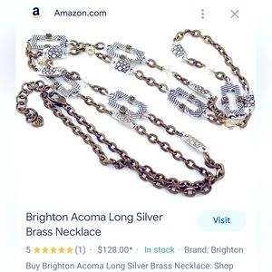 N164 BRIGHTON Acoma Long Two Tone Silver and Brass Necklace Retail $128